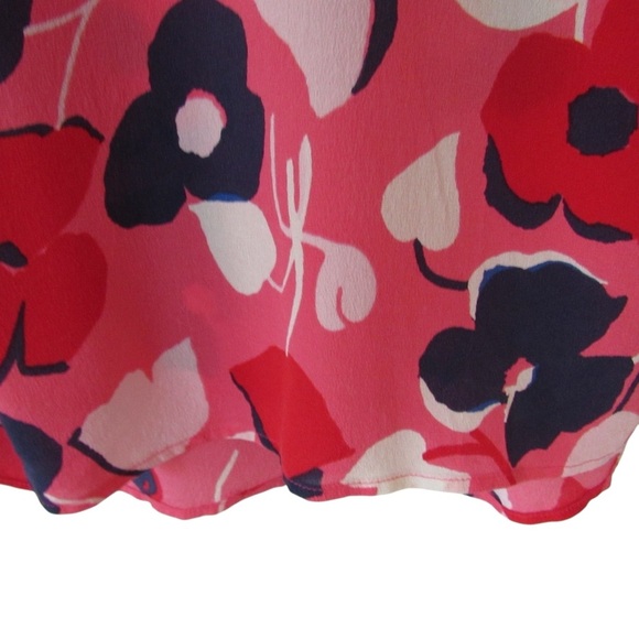Talbots Pink Red Floral Silk Blouse Large Long Sleeves Roll Tab Careerwear - Picture 5 of 11